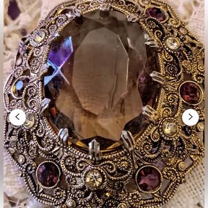 Vintage Antique West German filigree Crystal Pendant Necklace EUC